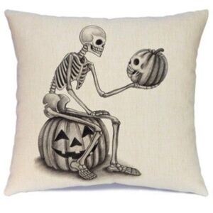 NEW Skeleton Pumpkin Halloween Pillow Cover 18 x 18 Goth Spooky Horror